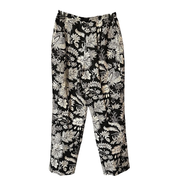 Talbots Pants 100% Linen Black White Floral Lined Tapered Art to Wear Boho Sz 6 - Picture 3 of 9